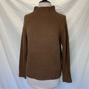 Misslook Size XL Mock Neck Brown Cable Knit Sweater